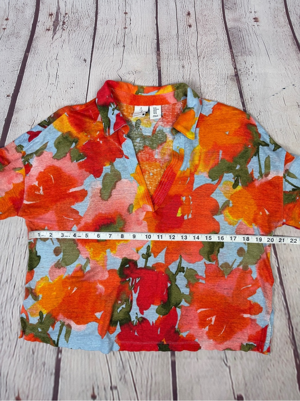 JOIE 100% linen multicolor floral v-neck collared lightweight top, size XL - Picture 13 of 13